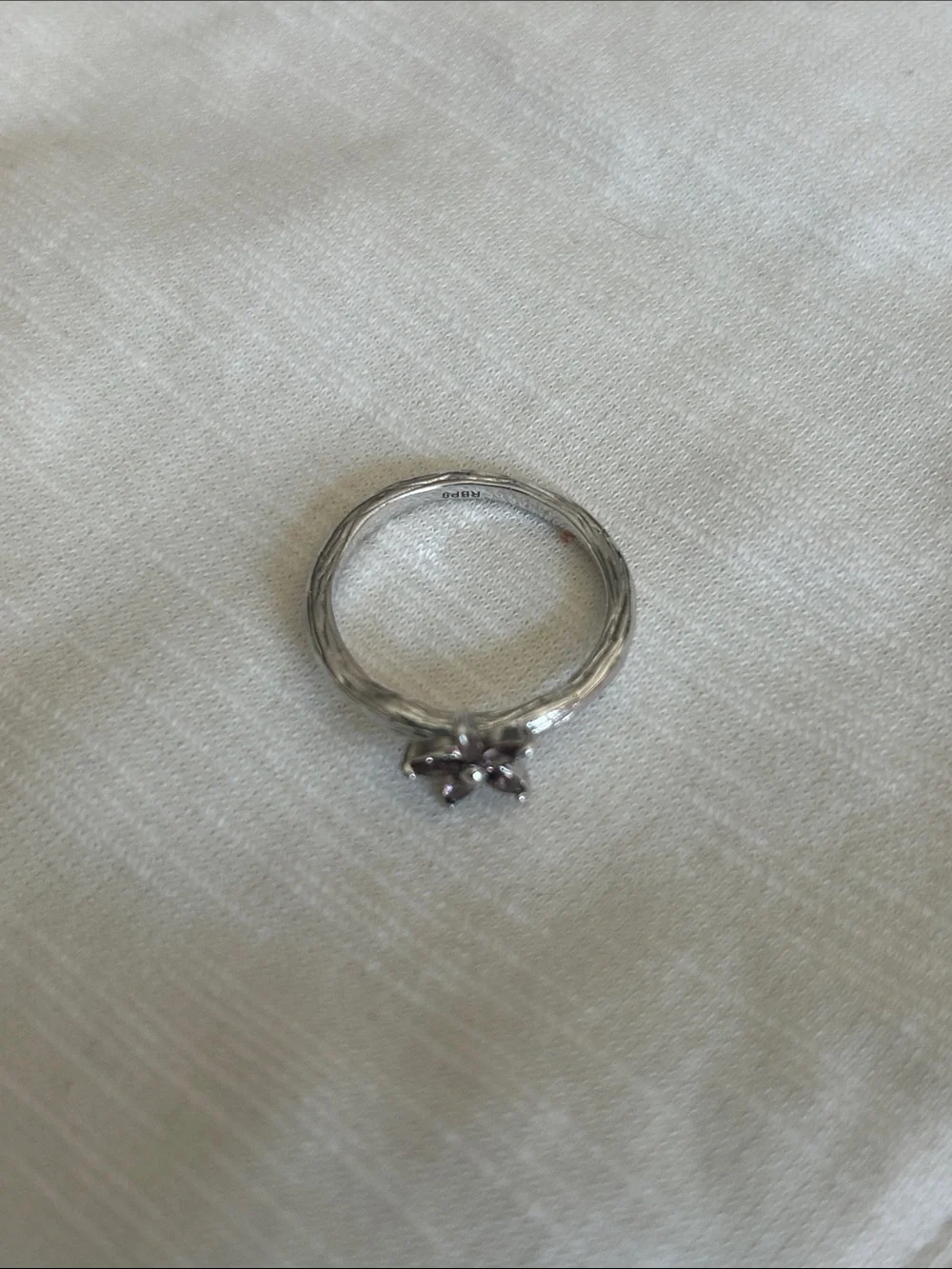 Silver Pink Flower Ring - Elegant Floral Design